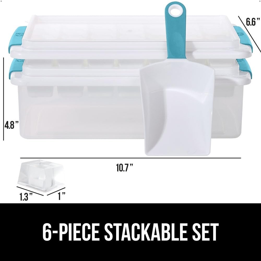 image:imageGORILLA GRIP BPAFree Easy Release Ice Cube Tray for Freezer Make Lots of Ice 56 Cubes Total Kit Includes 2 Stackable Leakproof Trays with Lid and Soft Handle Grips Scooper Bin For Coffee BlackTurquoise
