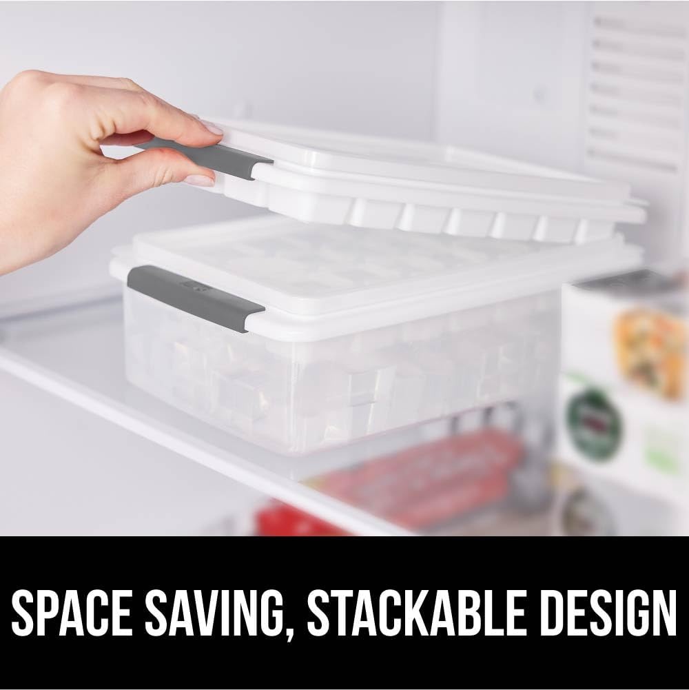 image:imageGORILLA GRIP BPAFree Easy Release Ice Cube Tray for Freezer Make Lots of Ice 56 Cubes Total Kit Includes 2 Stackable Leakproof Trays with Lid and Soft Handle Grips Scooper Bin For Coffee BlackGray