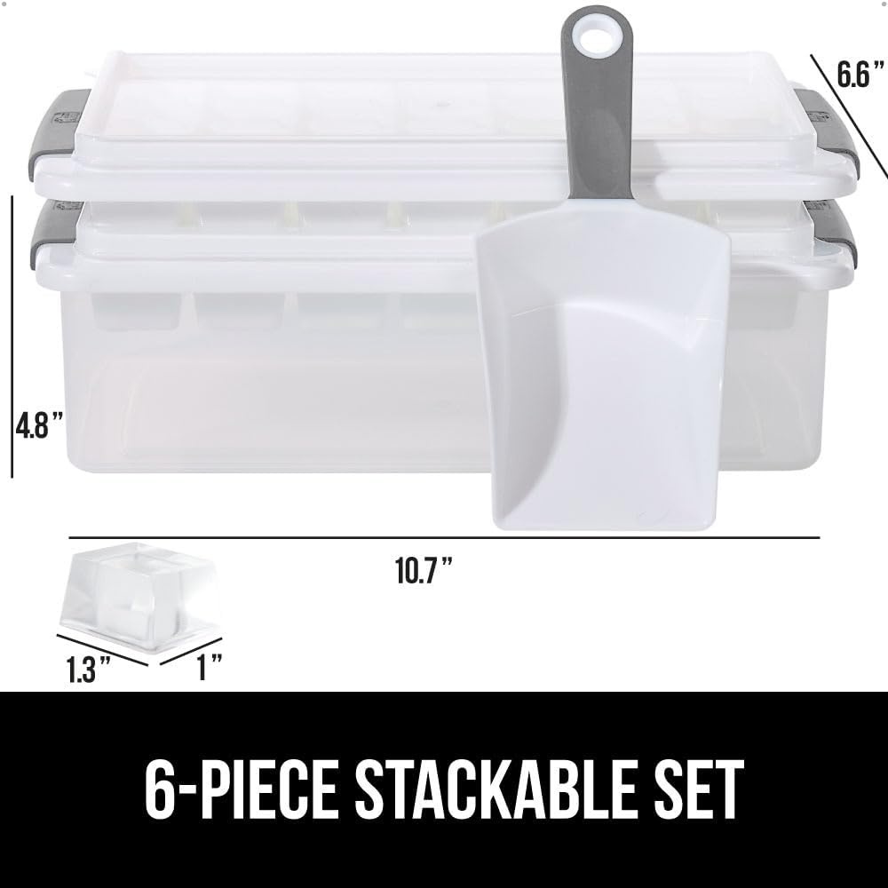 image:imageGORILLA GRIP BPAFree Easy Release Ice Cube Tray for Freezer Make Lots of Ice 56 Cubes Total Kit Includes 2 Stackable Leakproof Trays with Lid and Soft Handle Grips Scooper Bin For Coffee BlackGray
