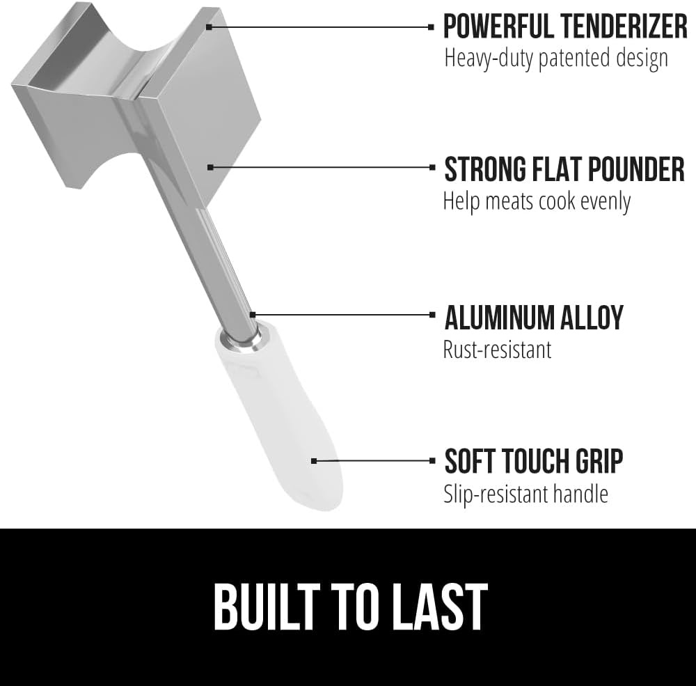 image:imageGORILLA GRIP BPAFree Patented DualSided Meat Tenderizer Tool Soft Comfortable Handle with Hanging Hole Heavy Duty Kitchen Mallet for Steak Beef Fish Chicken Cutlet Pounder Dishwasher Safe BlackWhite
