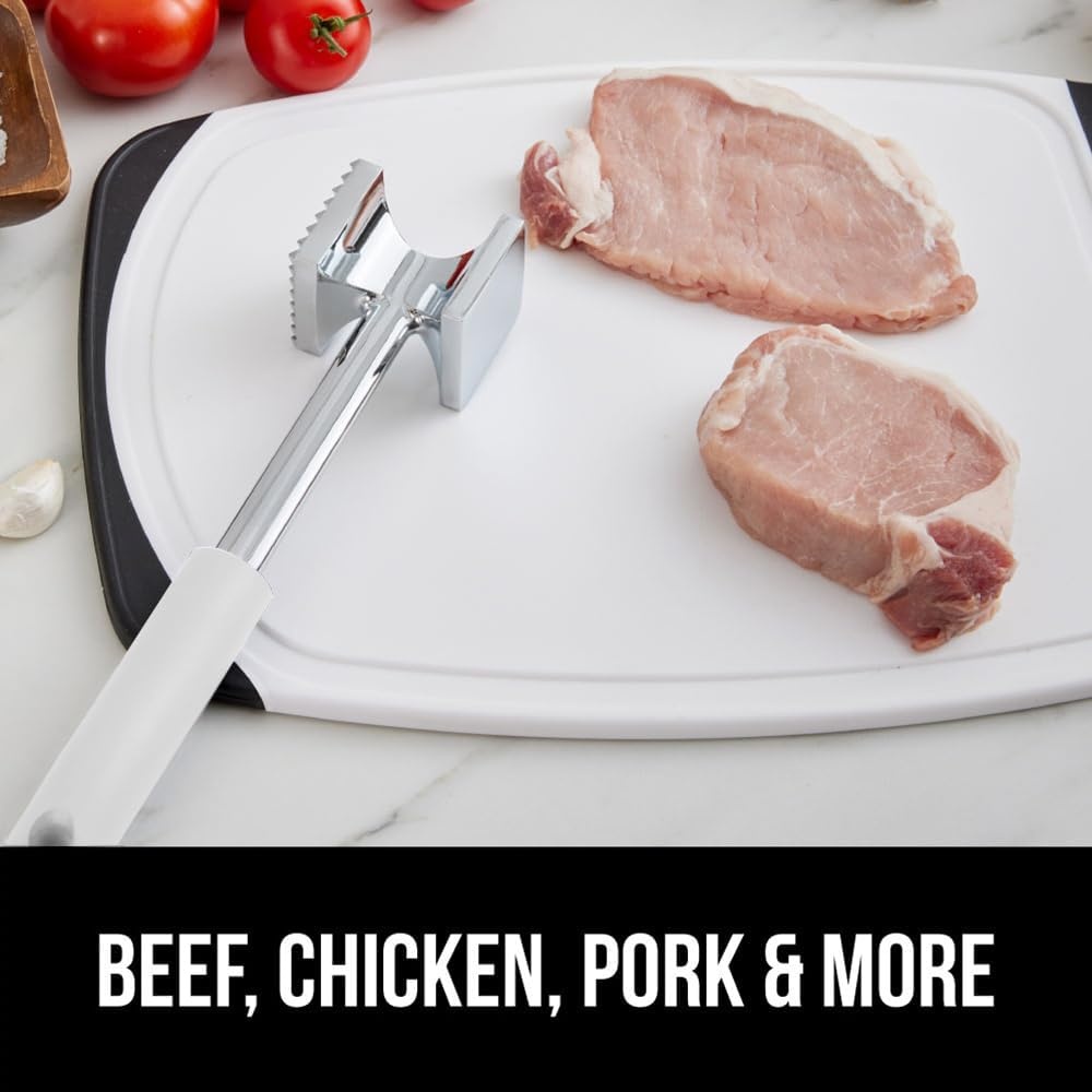 image:imageGORILLA GRIP BPAFree Patented DualSided Meat Tenderizer Tool Soft Comfortable Handle with Hanging Hole Heavy Duty Kitchen Mallet for Steak Beef Fish Chicken Cutlet Pounder Dishwasher Safe BlackWhite