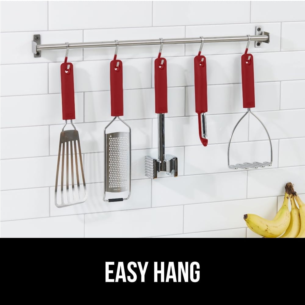 image:imageGORILLA GRIP BPAFree Patented DualSided Meat Tenderizer Tool Soft Comfortable Handle with Hanging Hole Heavy Duty Kitchen Mallet for Steak Beef Fish Chicken Cutlet Pounder Dishwasher Safe BlackRed