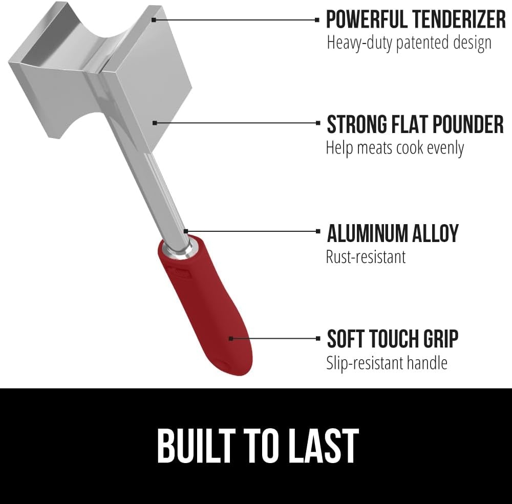 image:imageGORILLA GRIP BPAFree Patented DualSided Meat Tenderizer Tool Soft Comfortable Handle with Hanging Hole Heavy Duty Kitchen Mallet for Steak Beef Fish Chicken Cutlet Pounder Dishwasher Safe BlackRed
