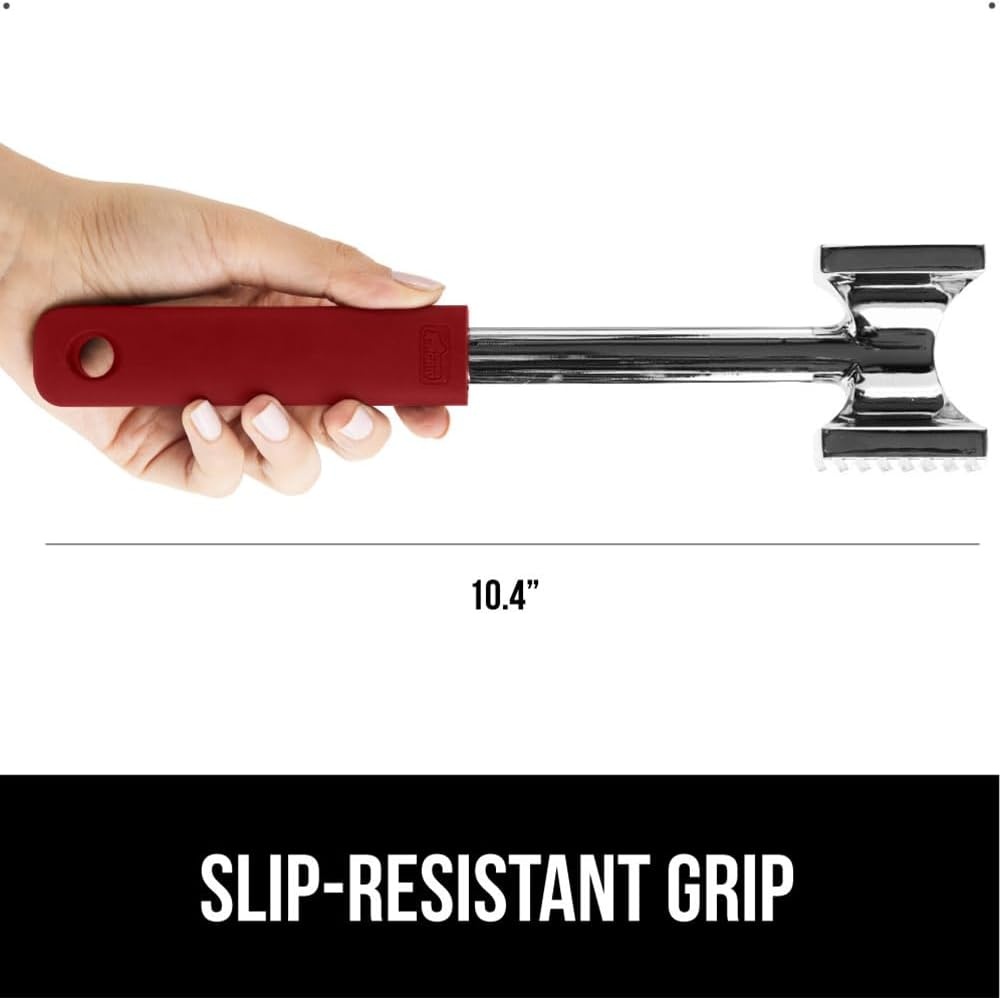 image:imageGORILLA GRIP BPAFree Patented DualSided Meat Tenderizer Tool Soft Comfortable Handle with Hanging Hole Heavy Duty Kitchen Mallet for Steak Beef Fish Chicken Cutlet Pounder Dishwasher Safe BlackRed
