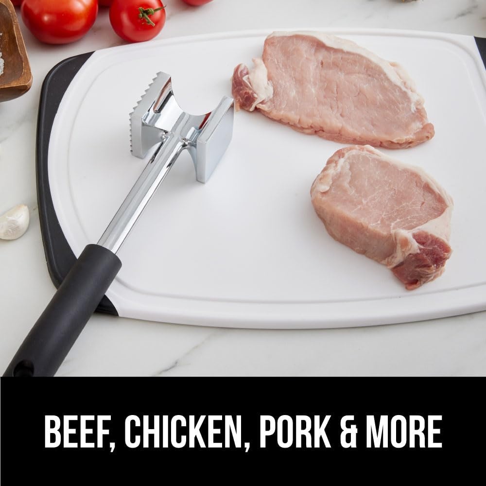 image:imageGORILLA GRIP BPAFree Patented DualSided Meat Tenderizer Tool Soft Comfortable Handle with Hanging Hole Heavy Duty Kitchen Mallet for Steak Beef Fish Chicken Cutlet Pounder Dishwasher Safe BlackBlack