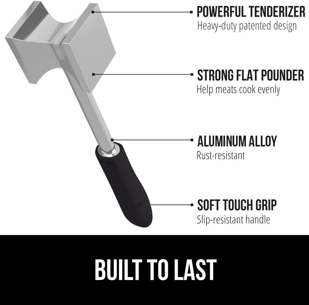 image:imageGORILLA GRIP BPAFree Patented DualSided Meat Tenderizer Tool Soft Comfortable Handle with Hanging Hole Heavy Duty Kitchen Mallet for Steak Beef Fish Chicken Cutlet Pounder Dishwasher Safe BlackBlack