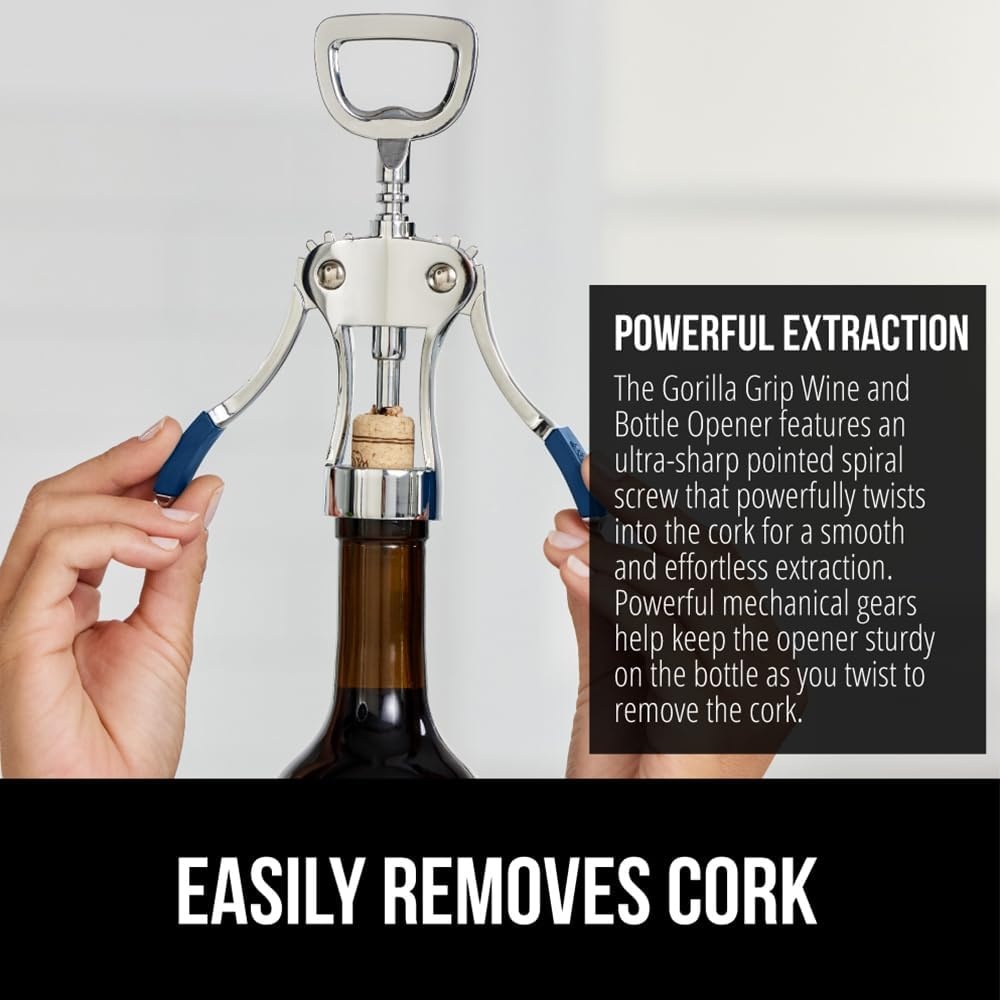 image:imageGORILLA GRIP BPAFree Premium Wine Opener Easy to Use Smooth Zinc Alloy Wing Corkscrew Multifunctional Bottle Openers Remove Corks Caps Sharp Cork Screw Dishwasher Safe Bar Essentials BlackBlue