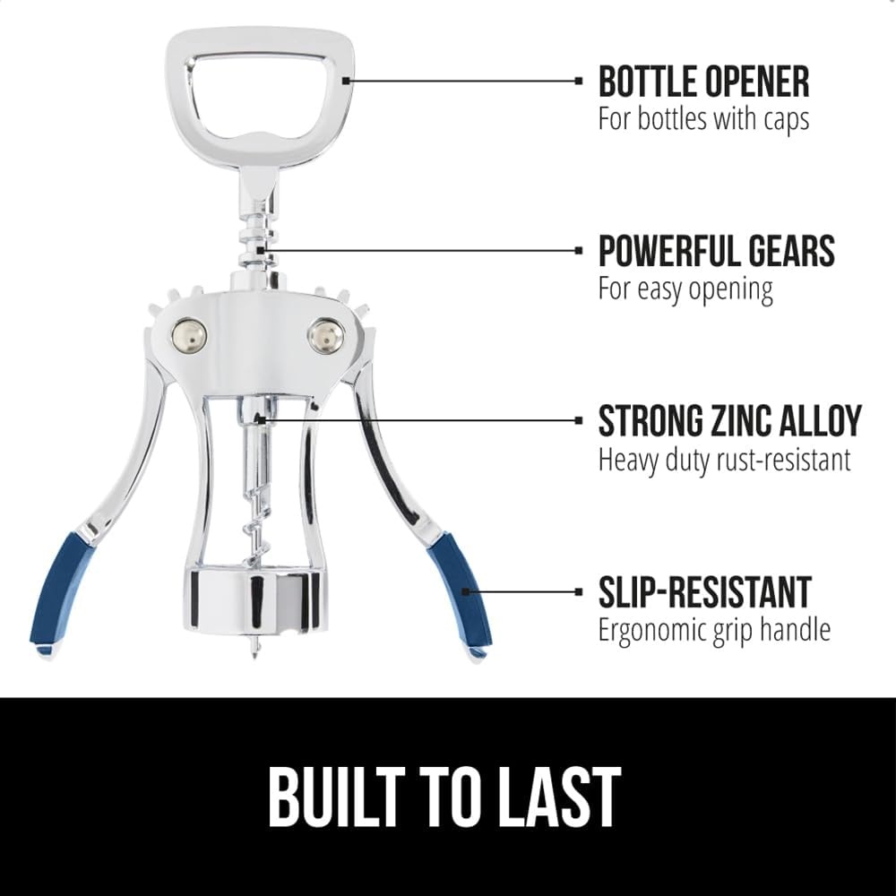 image:imageGORILLA GRIP BPAFree Premium Wine Opener Easy to Use Smooth Zinc Alloy Wing Corkscrew Multifunctional Bottle Openers Remove Corks Caps Sharp Cork Screw Dishwasher Safe Bar Essentials BlackBlue