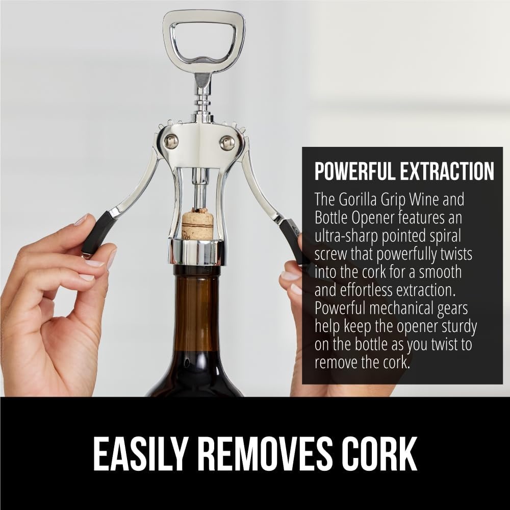 image:imageGORILLA GRIP BPAFree Premium Wine Opener Easy to Use Smooth Zinc Alloy Wing Corkscrew Multifunctional Bottle Openers Remove Corks Caps Sharp Cork Screw Dishwasher Safe Bar Essentials BlackBlack
