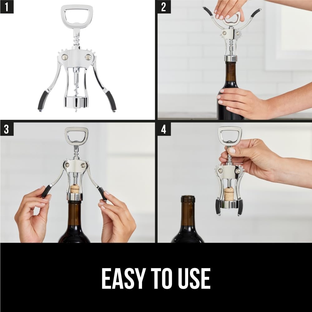 image:imageGORILLA GRIP BPAFree Premium Wine Opener Easy to Use Smooth Zinc Alloy Wing Corkscrew Multifunctional Bottle Openers Remove Corks Caps Sharp Cork Screw Dishwasher Safe Bar Essentials BlackBlack
