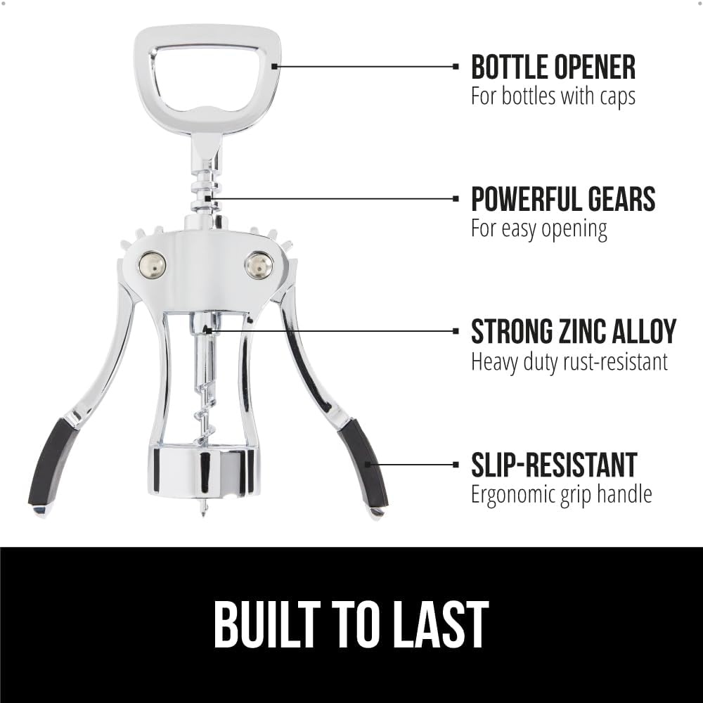 image:imageGORILLA GRIP BPAFree Premium Wine Opener Easy to Use Smooth Zinc Alloy Wing Corkscrew Multifunctional Bottle Openers Remove Corks Caps Sharp Cork Screw Dishwasher Safe Bar Essentials BlackBlack