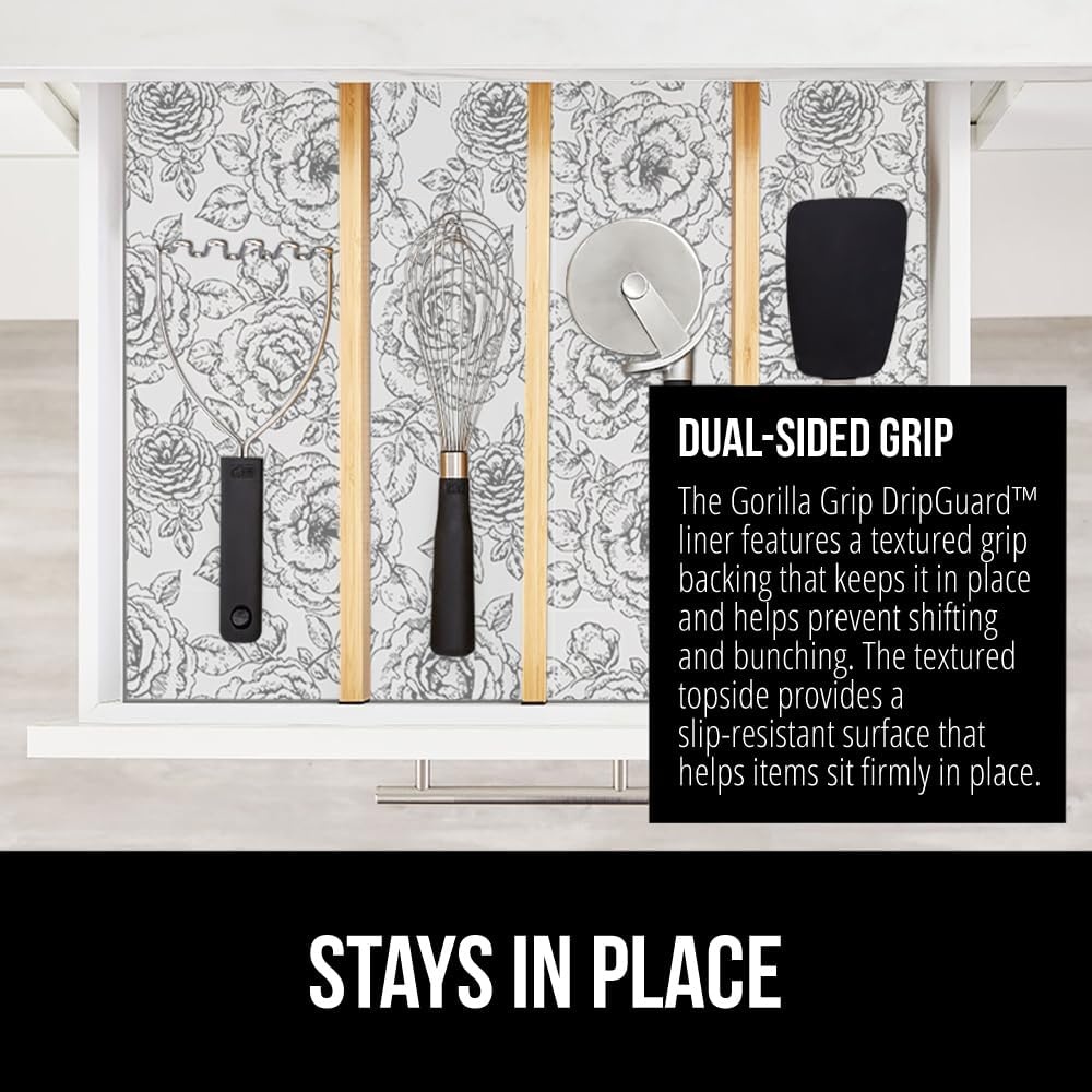 image:imageGORILLA GRIP DripGuard Shelf Liner NonAdhesive Drawer and Kitchen Cabinet Protector Strong Grip Slip Resistant Underside Smooth Surface Liners for Cabinets Bathrooms Closets 12x240 Inch MarbleVintage Rose
