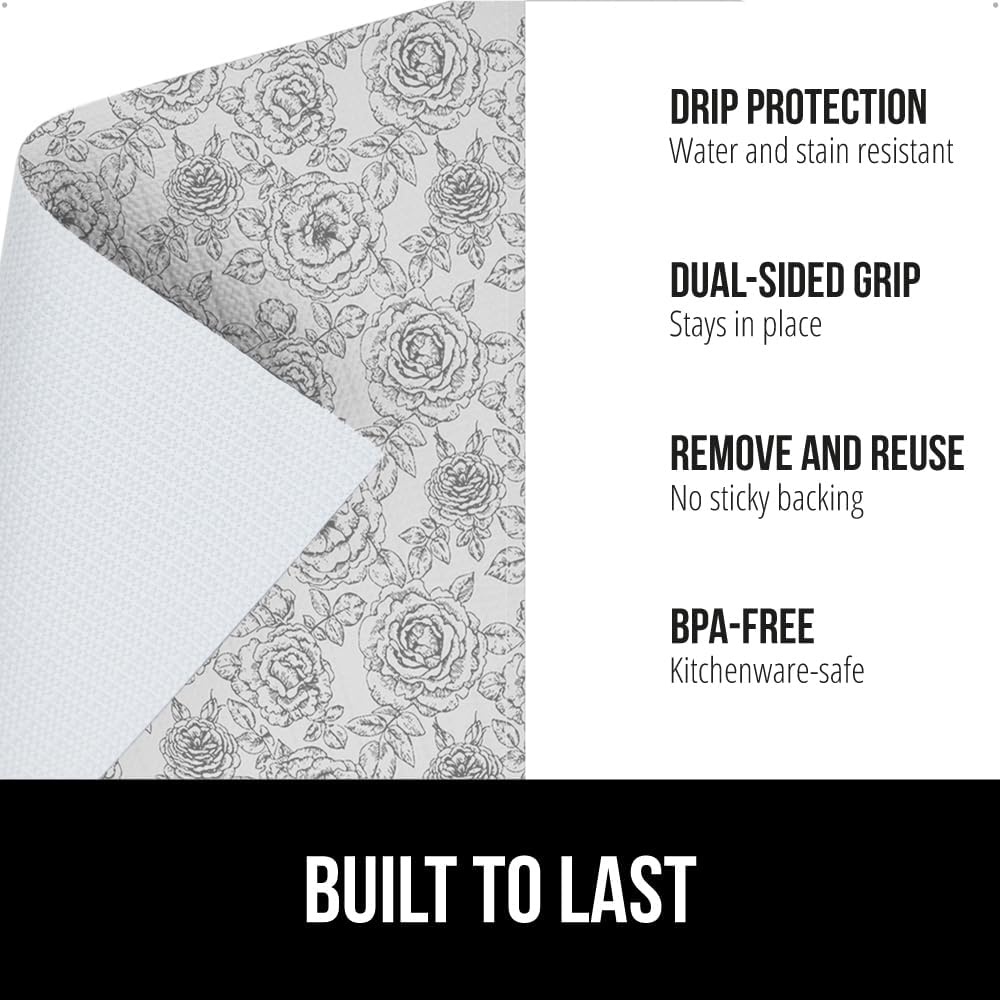 image:imageGORILLA GRIP DripGuard Shelf Liner NonAdhesive Drawer and Kitchen Cabinet Protector Strong Grip Slip Resistant Underside Smooth Surface Liners for Cabinets Bathrooms Closets 12x240 Inch MarbleFloral Gray
