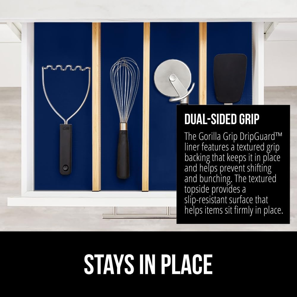 image:imageGORILLA GRIP DripGuard Shelf Liner NonAdhesive Drawer and Kitchen Cabinet Protector Strong Grip Slip Resistant Underside Smooth Surface Liners for Cabinets Bathrooms Closets 12x240 Inch MarbleNavy
