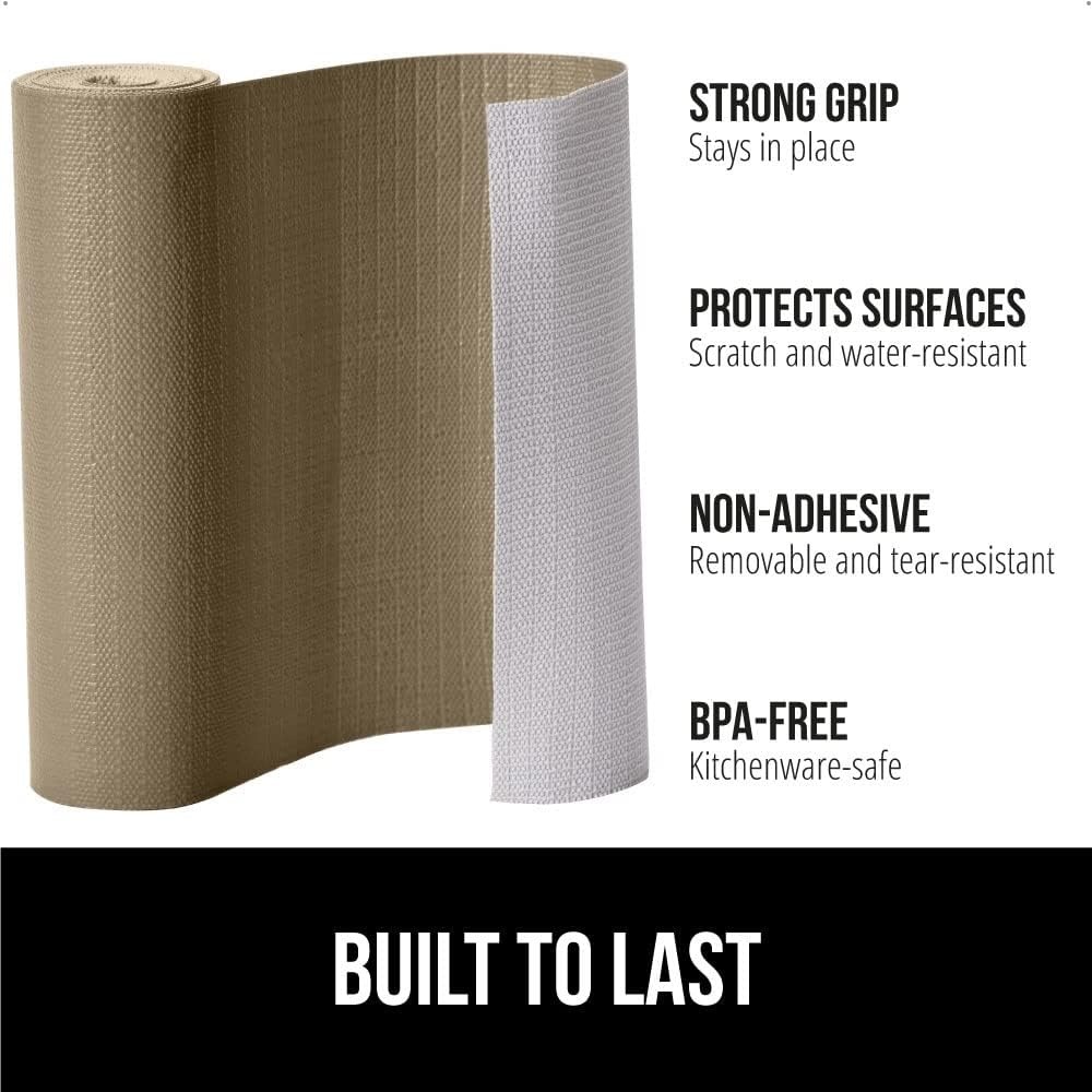 image:imageGORILLA GRIP DripGuard Shelf Liner NonAdhesive Drawer and Kitchen Cabinet Protector Strong Grip Slip Resistant Underside Smooth Surface Liners for Cabinets Bathrooms Closets 12x240 Inch MarbleBeige