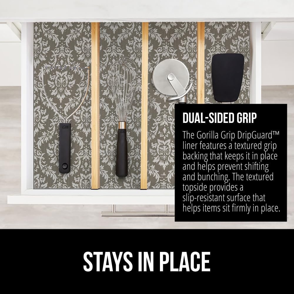 image:imageGORILLA GRIP DripGuard Shelf Liner NonAdhesive Drawer and Kitchen Cabinet Protector Strong Grip Slip Resistant Underside Smooth Surface Liners for Cabinets Bathrooms Closets 12x240 Inch MarbleBeigeCream