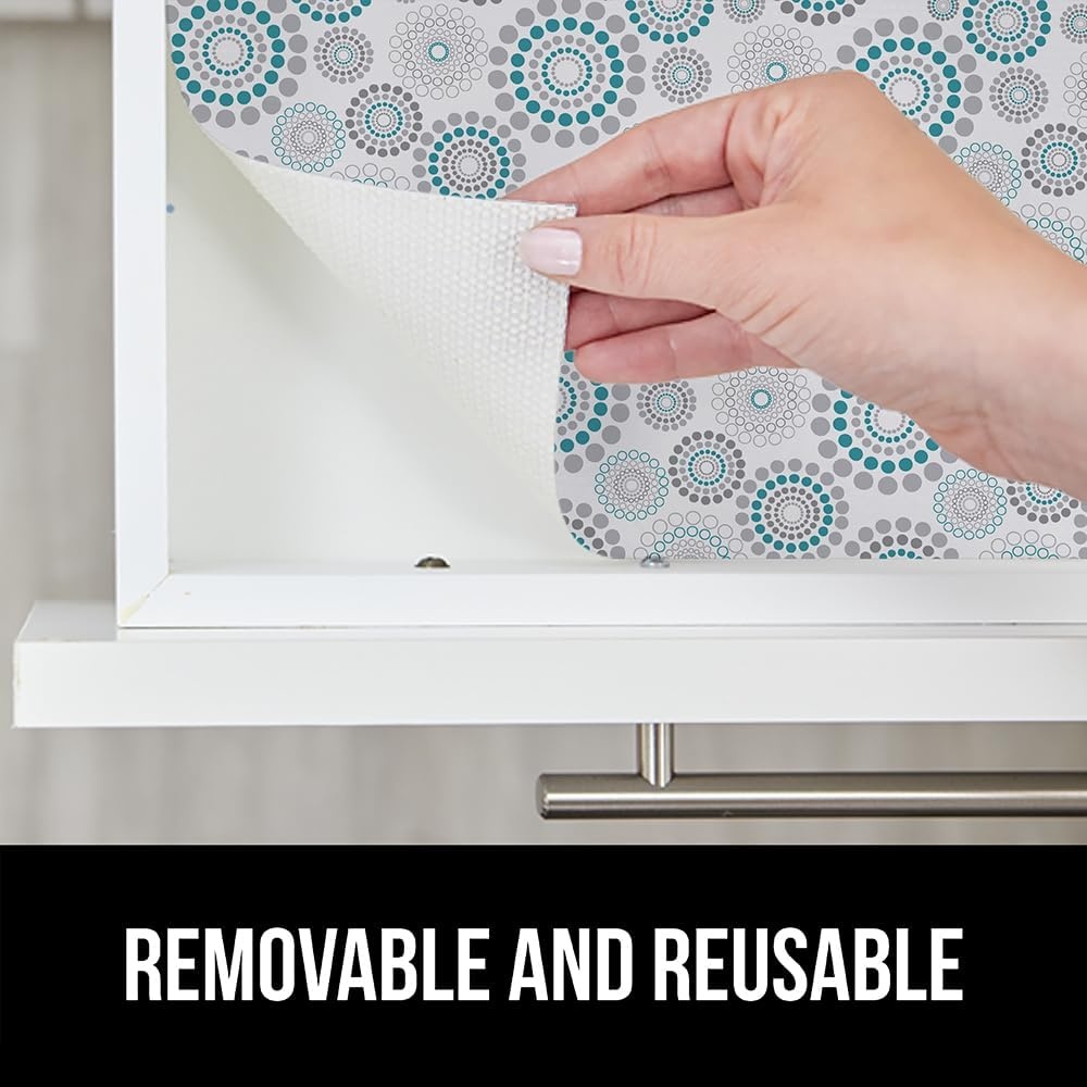 image:imageGORILLA GRIP DripGuard Shelf Liner NonAdhesive Drawer and Kitchen Cabinet Protector Strong Grip Slip Resistant Underside Smooth Surface Liners for Cabinets Bathrooms Closets 12x240 Inch MarbleSpiral Gray Turquoise White