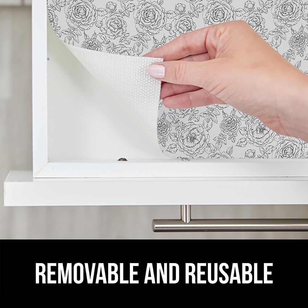 image:imageGORILLA GRIP DripGuard Shelf Liner NonAdhesive Drawer and Kitchen Cabinet Protector Strong Grip Slip Resistant Underside Smooth Surface Liners for Cabinets Bathrooms Closets 12x240 Inch MarbleFloral Gray