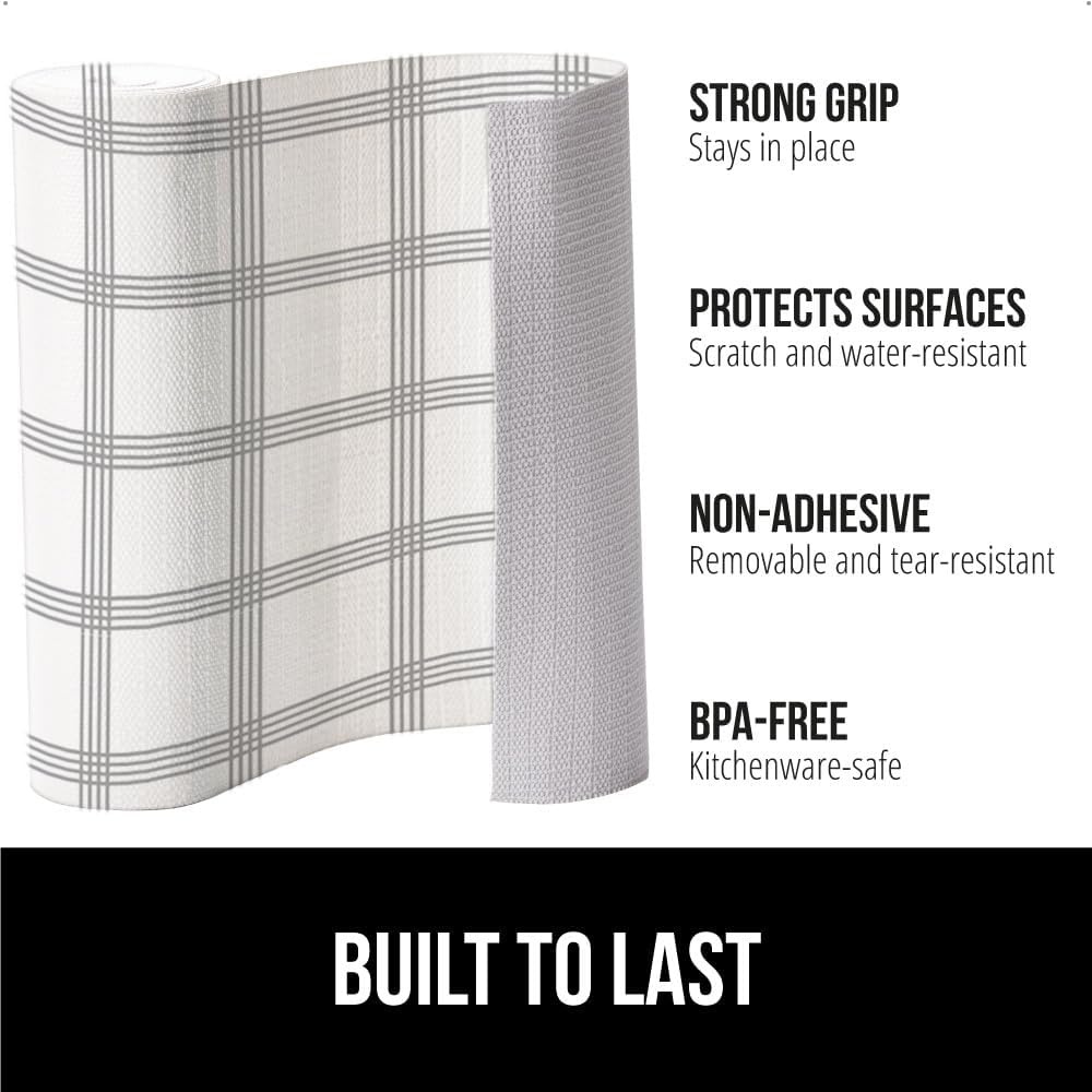 image:imageGORILLA GRIP DripGuard Shelf Liner NonAdhesive Drawer and Kitchen Cabinet Protector Strong Grip Slip Resistant Underside Smooth Surface Liners for Cabinets Bathrooms Closets 12x240 Inch MarbleStripe GrayWhite