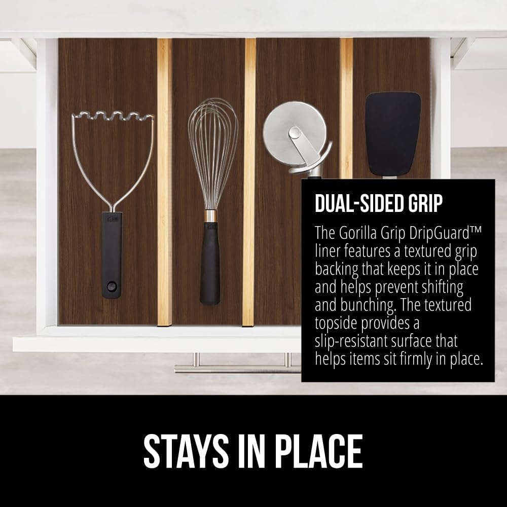 image:imageGORILLA GRIP DripGuard Shelf Liner NonAdhesive Drawer and Kitchen Cabinet Protector Strong Grip Slip Resistant Underside Smooth Surface Liners for Cabinets Bathrooms Closets 12x240 Inch MarbleWood