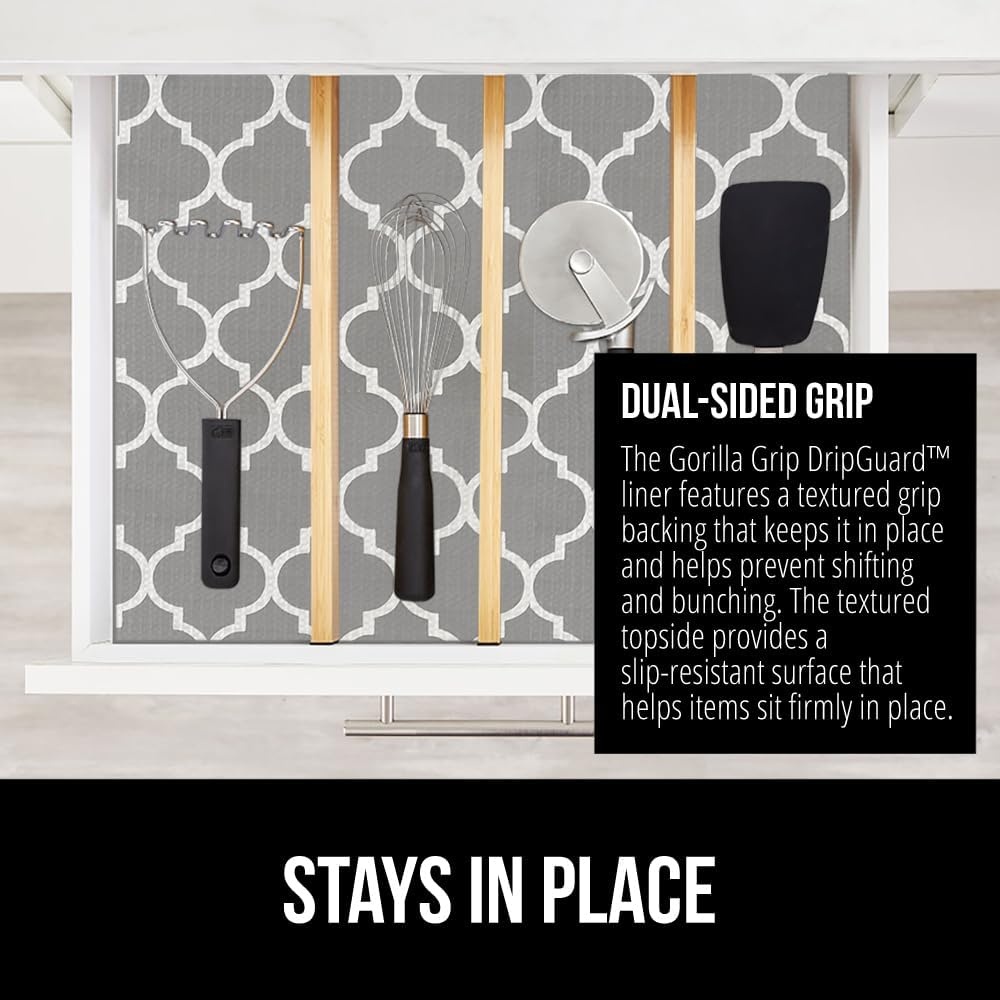 image:imageGORILLA GRIP DripGuard Shelf Liner NonAdhesive Drawer and Kitchen Cabinet Protector Strong Grip Slip Resistant Underside Smooth Surface Liners for Cabinets Bathrooms Closets 12x240 Inch MarbleWhiteGray