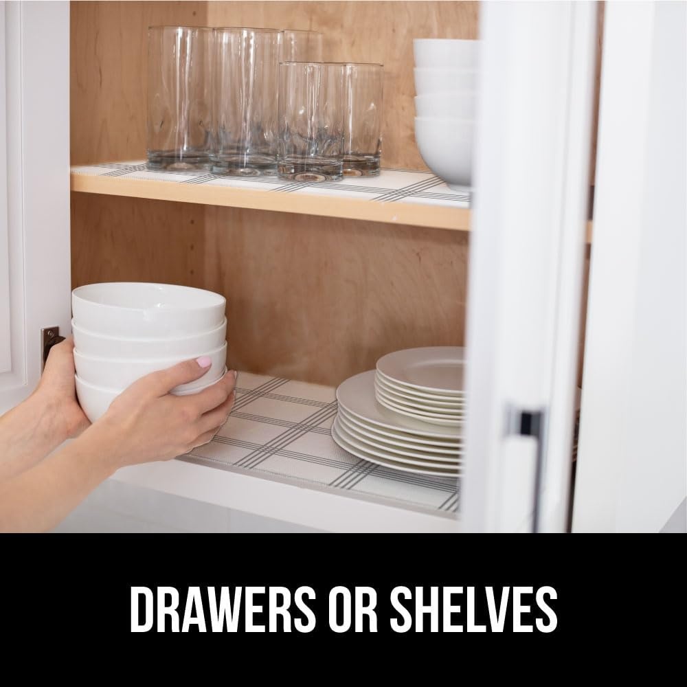 image:imageGORILLA GRIP DripGuard Shelf Liner NonAdhesive Drawer and Kitchen Cabinet Protector Strong Grip Slip Resistant Underside Smooth Surface Liners for Cabinets Bathrooms Closets 12x240 Inch MarbleStripe GrayWhite