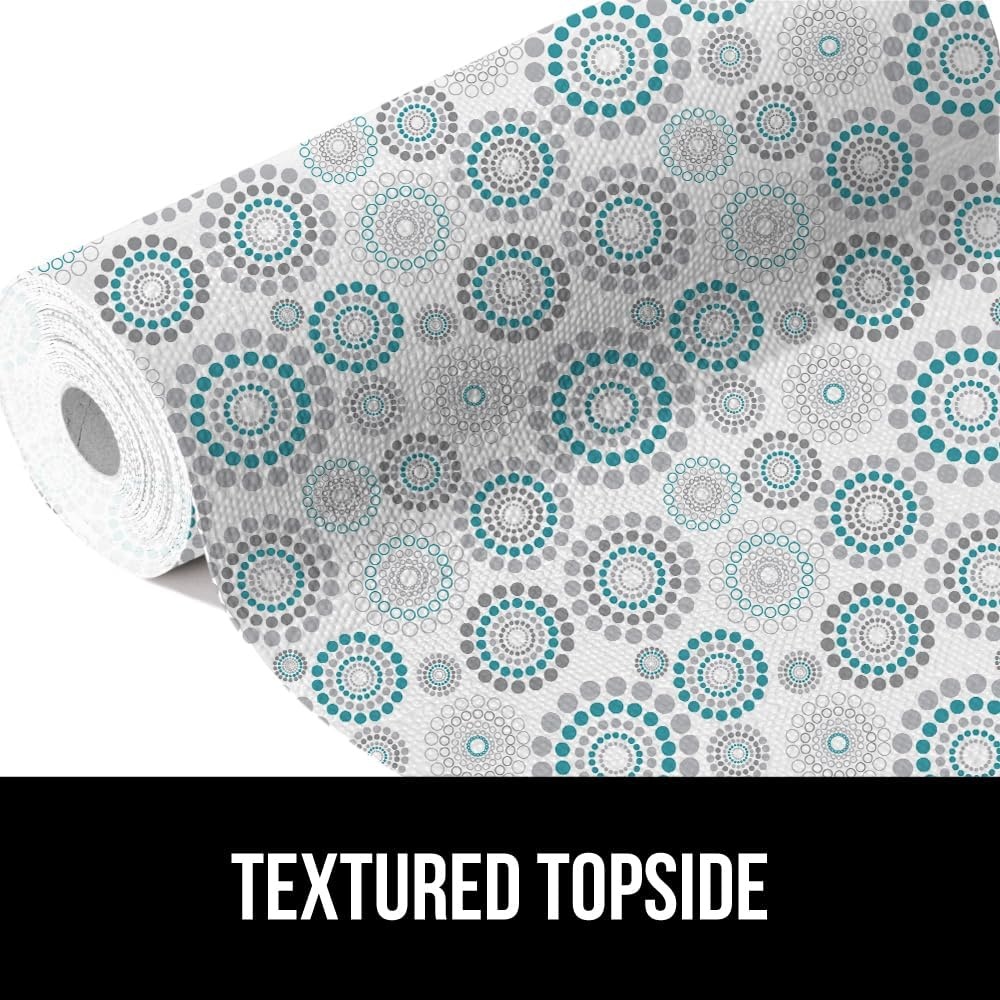 image:imageGORILLA GRIP DripGuard Shelf Liner NonAdhesive Drawer and Kitchen Cabinet Protector Strong Grip Slip Resistant Underside Smooth Surface Liners for Cabinets Bathrooms Closets 12x240 Inch MarbleSpiral Gray Turquoise White
