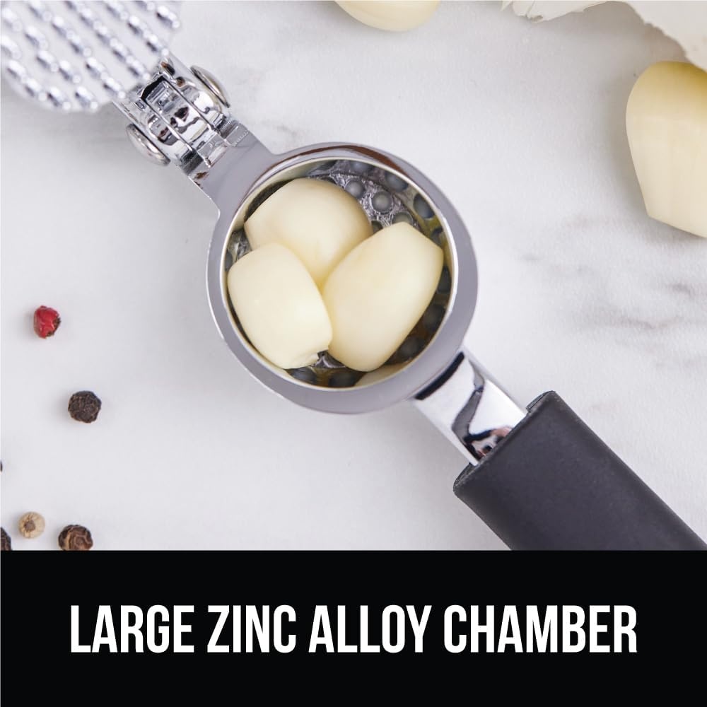 image:imageGORILLA GRIP Garlic Press and Peel Set Heavy Duty Mincer Tool Large Ergonomic Handle Easily Mince and Crush Garlics Ginger Nuts Seeds Peeler Included Peeling Cloves Kitchen Gadgets BlackBlack