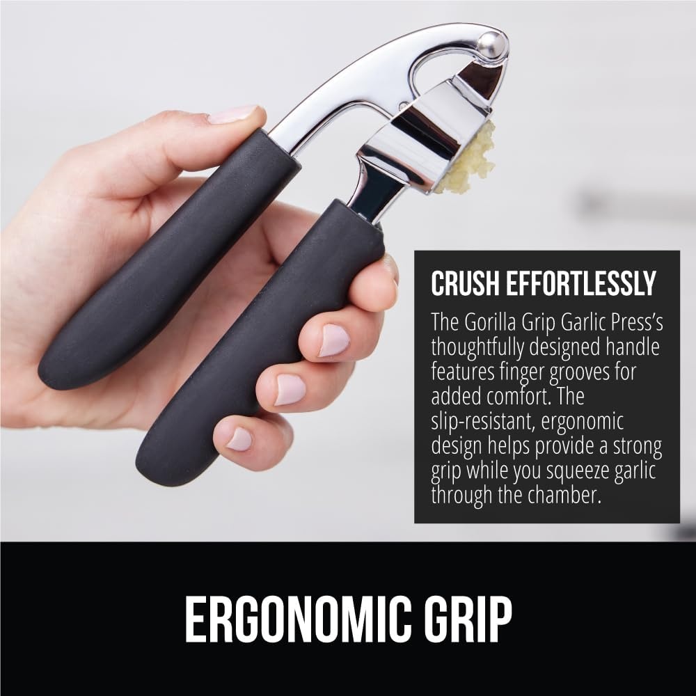 image:imageGORILLA GRIP Garlic Press and Peel Set Heavy Duty Mincer Tool Large Ergonomic Handle Easily Mince and Crush Garlics Ginger Nuts Seeds Peeler Included Peeling Cloves Kitchen Gadgets BlackBlack