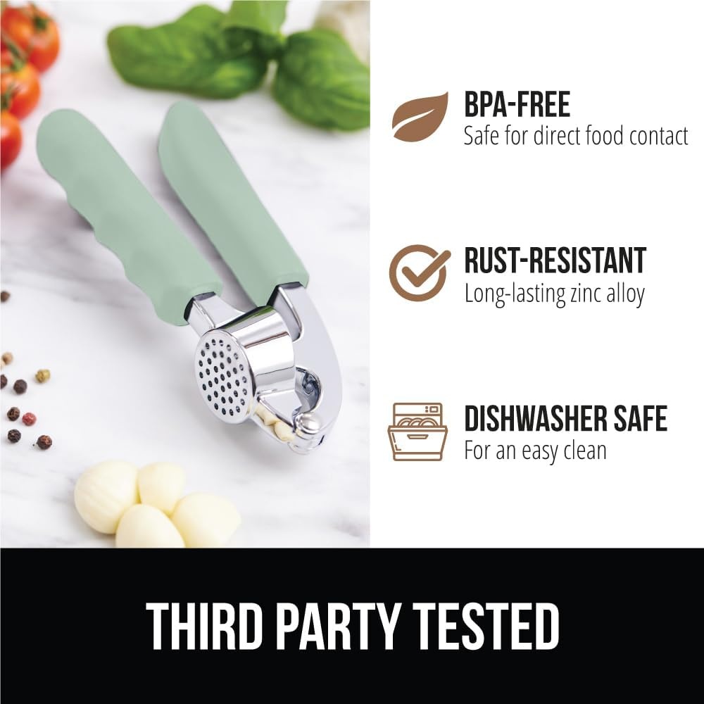 image:imageGORILLA GRIP Garlic Press and Peel Set Heavy Duty Mincer Tool Large Ergonomic Handle Easily Mince and Crush Garlics Ginger Nuts Seeds Peeler Included Peeling Cloves Kitchen Gadgets BlackMint