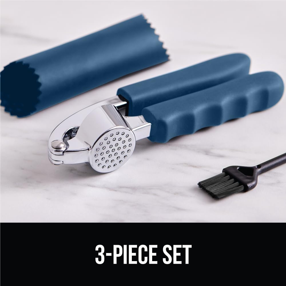 image:imageGORILLA GRIP Garlic Press and Peel Set Heavy Duty Mincer Tool Large Ergonomic Handle Easily Mince and Crush Garlics Ginger Nuts Seeds Peeler Included Peeling Cloves Kitchen Gadgets BlackBlue