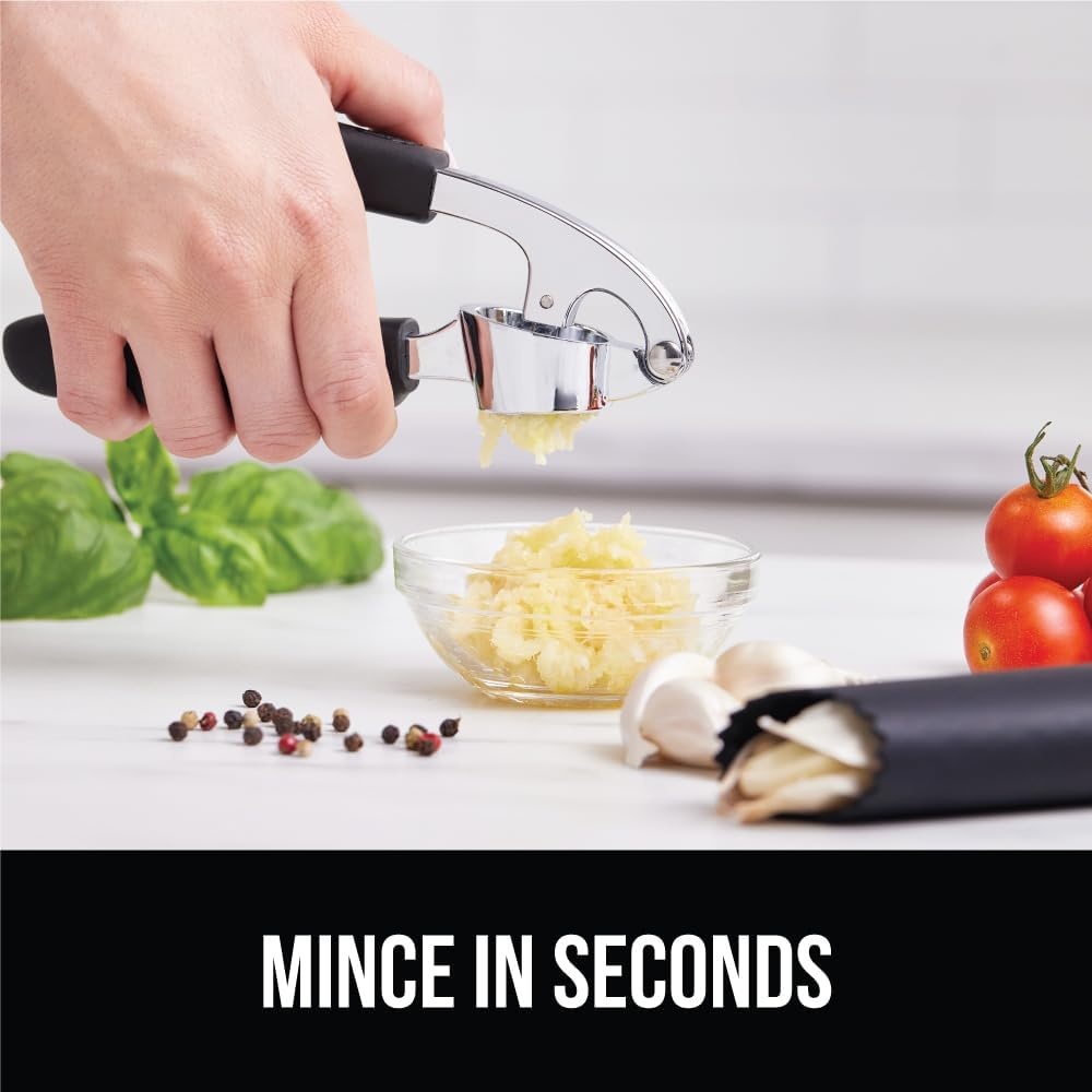 image:imageGORILLA GRIP Garlic Press and Peel Set Heavy Duty Mincer Tool Large Ergonomic Handle Easily Mince and Crush Garlics Ginger Nuts Seeds Peeler Included Peeling Cloves Kitchen Gadgets BlackBlack