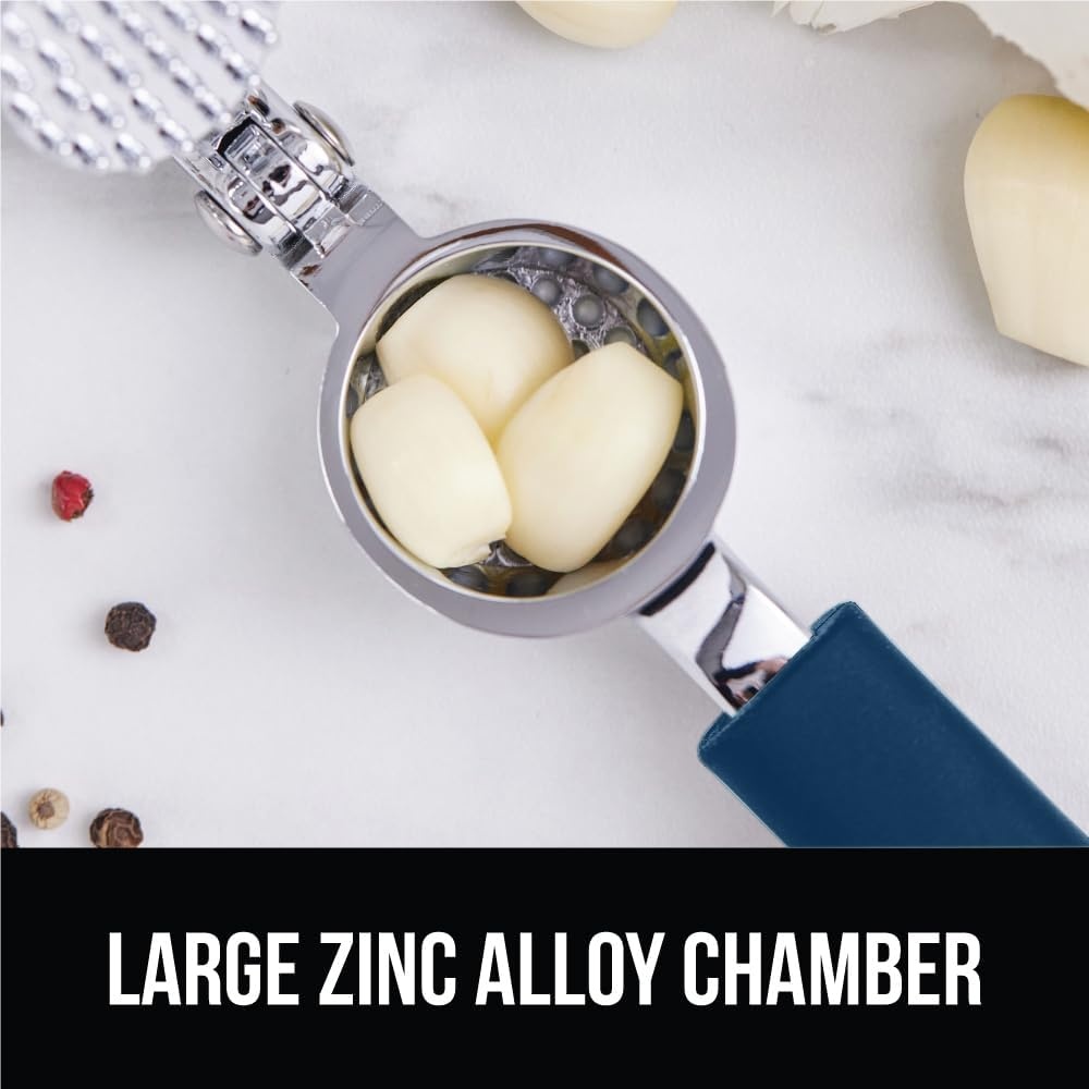 image:imageGORILLA GRIP Garlic Press and Peel Set Heavy Duty Mincer Tool Large Ergonomic Handle Easily Mince and Crush Garlics Ginger Nuts Seeds Peeler Included Peeling Cloves Kitchen Gadgets BlackBlue