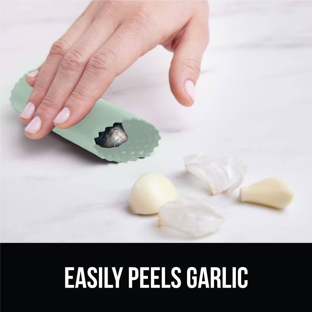 image:imageGORILLA GRIP Garlic Press and Peel Set Heavy Duty Mincer Tool Large Ergonomic Handle Easily Mince and Crush Garlics Ginger Nuts Seeds Peeler Included Peeling Cloves Kitchen Gadgets BlackMint
