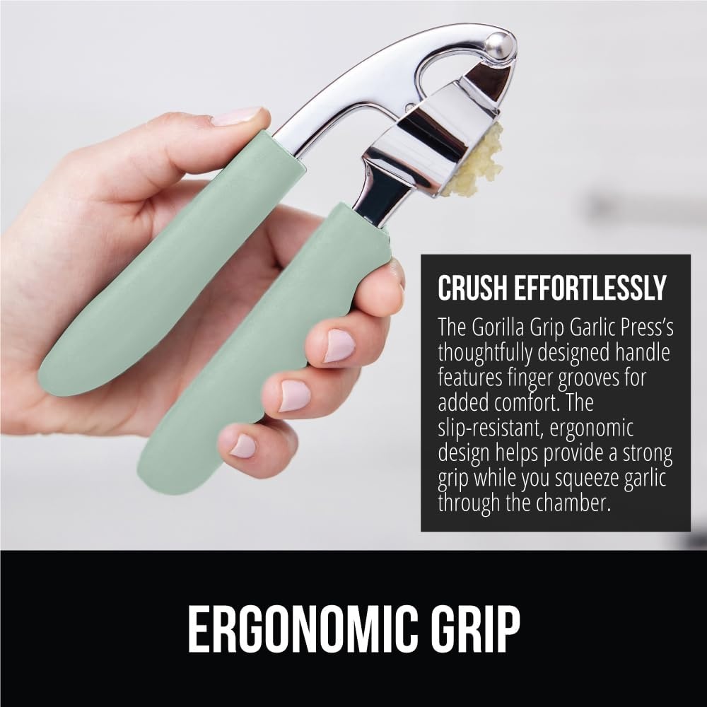 image:imageGORILLA GRIP Garlic Press and Peel Set Heavy Duty Mincer Tool Large Ergonomic Handle Easily Mince and Crush Garlics Ginger Nuts Seeds Peeler Included Peeling Cloves Kitchen Gadgets BlackMint