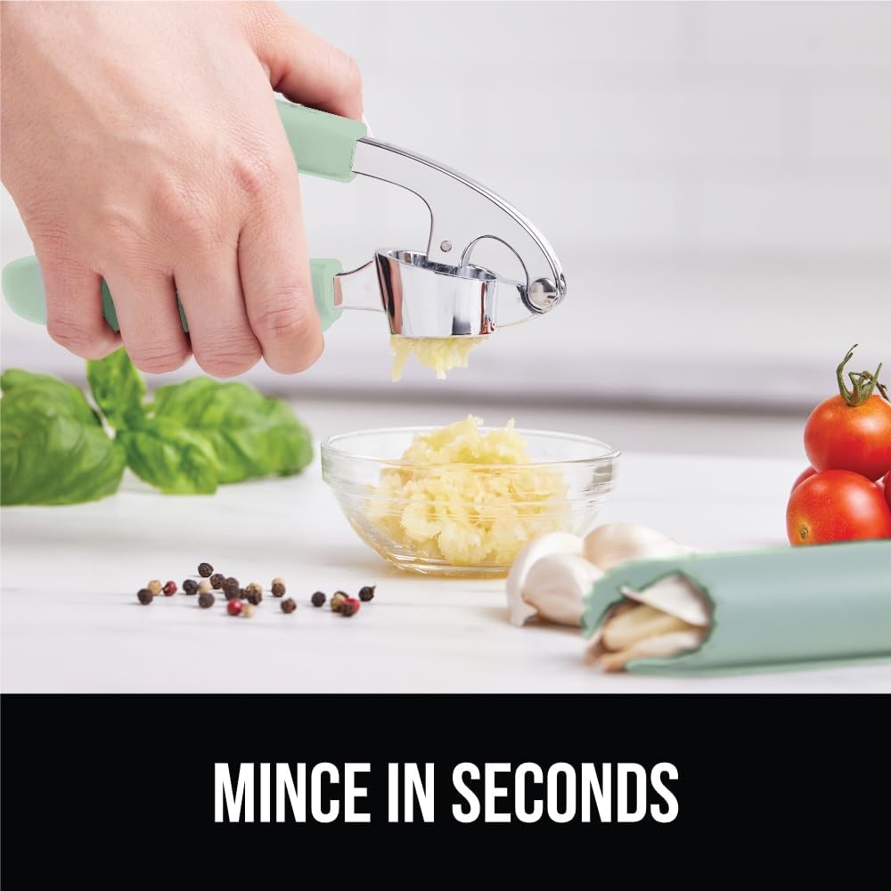 image:imageGORILLA GRIP Garlic Press and Peel Set Heavy Duty Mincer Tool Large Ergonomic Handle Easily Mince and Crush Garlics Ginger Nuts Seeds Peeler Included Peeling Cloves Kitchen Gadgets BlackMint