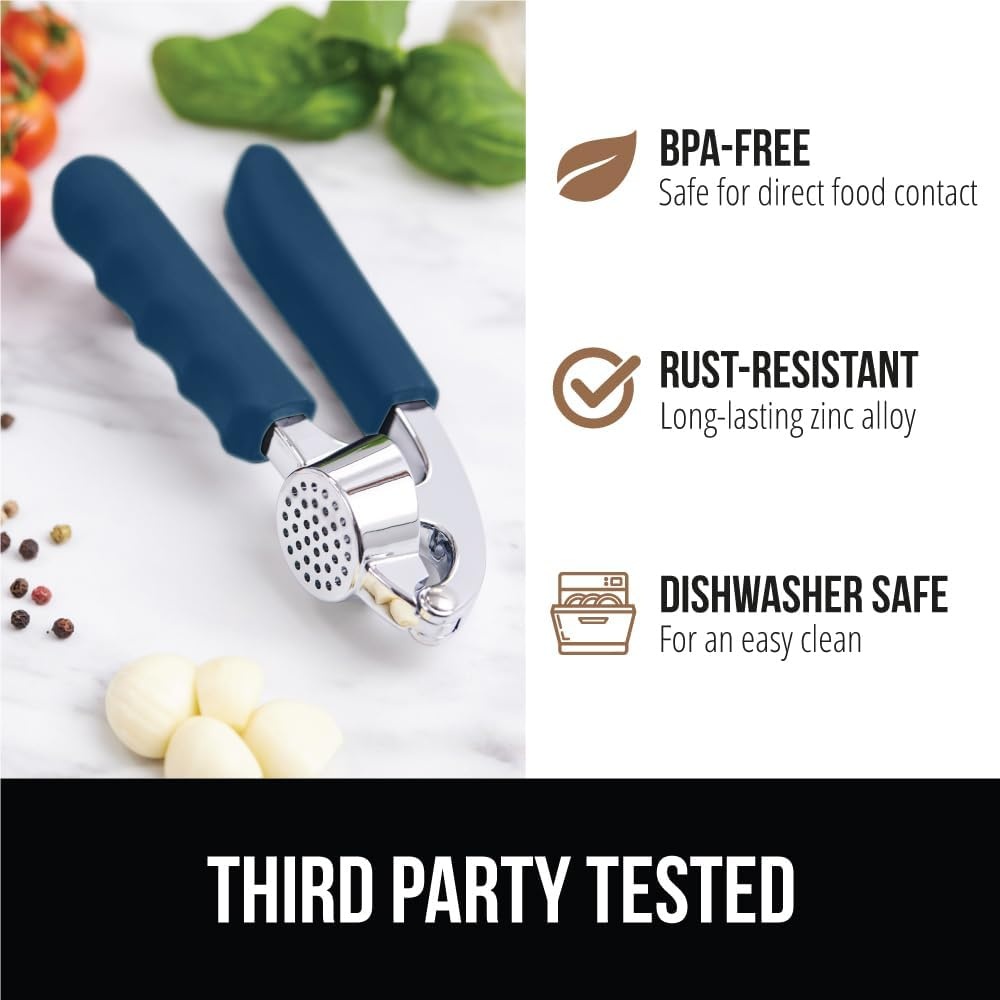 image:imageGORILLA GRIP Garlic Press and Peel Set Heavy Duty Mincer Tool Large Ergonomic Handle Easily Mince and Crush Garlics Ginger Nuts Seeds Peeler Included Peeling Cloves Kitchen Gadgets BlackBlue
