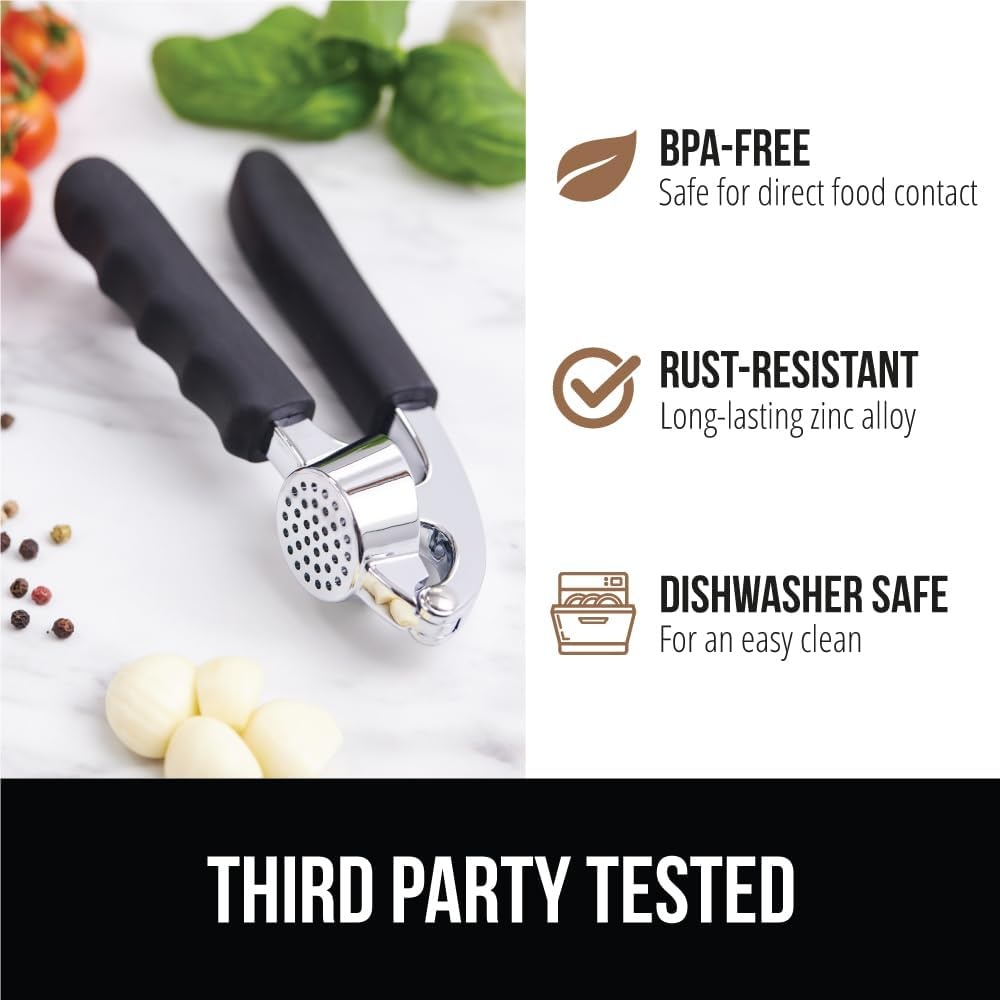 image:imageGORILLA GRIP Garlic Press and Peel Set Heavy Duty Mincer Tool Large Ergonomic Handle Easily Mince and Crush Garlics Ginger Nuts Seeds Peeler Included Peeling Cloves Kitchen Gadgets BlackBlack