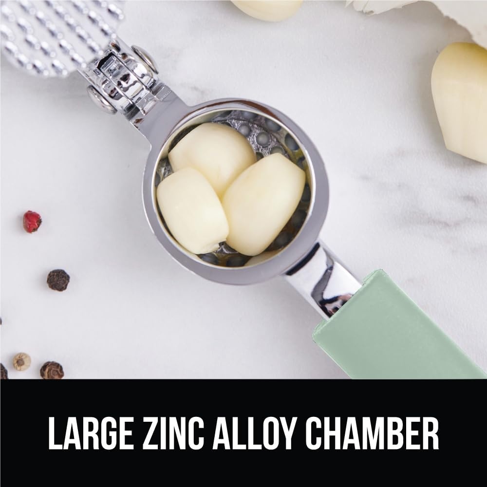 image:imageGORILLA GRIP Garlic Press and Peel Set Heavy Duty Mincer Tool Large Ergonomic Handle Easily Mince and Crush Garlics Ginger Nuts Seeds Peeler Included Peeling Cloves Kitchen Gadgets BlackMint