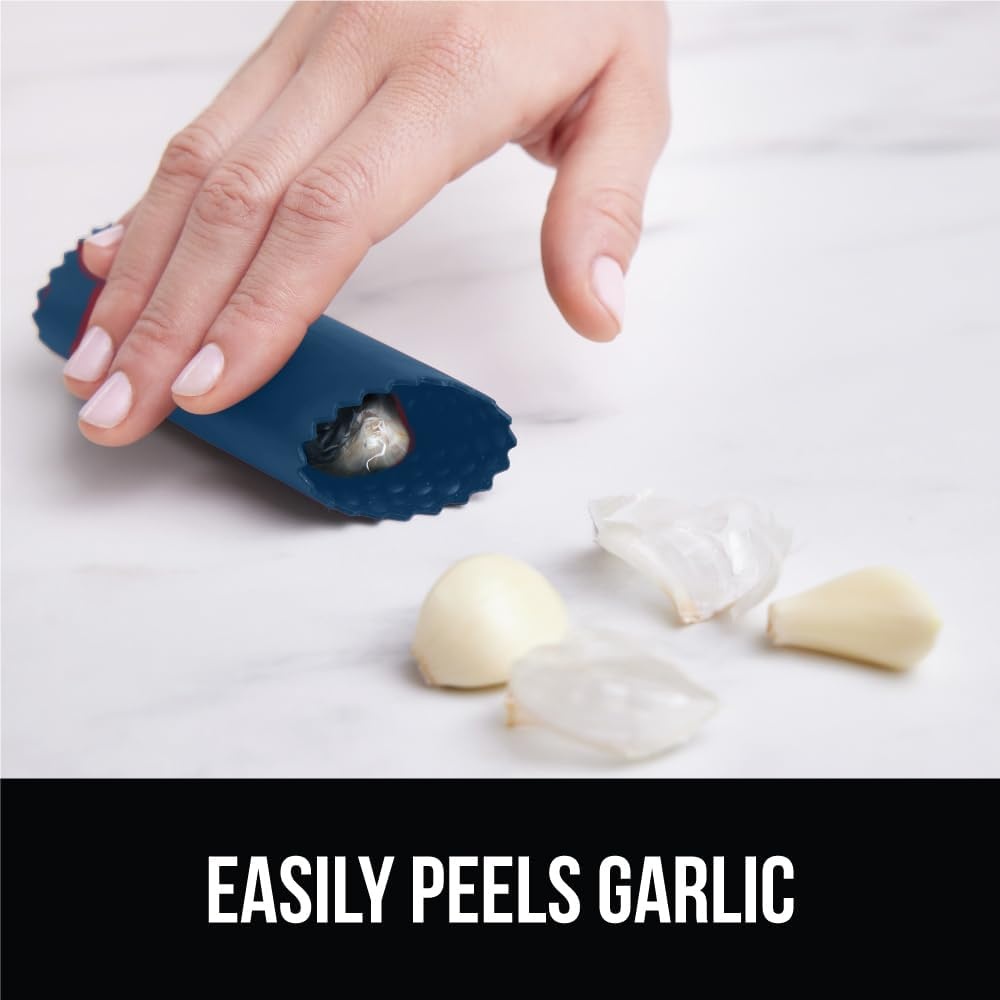 image:imageGORILLA GRIP Garlic Press and Peel Set Heavy Duty Mincer Tool Large Ergonomic Handle Easily Mince and Crush Garlics Ginger Nuts Seeds Peeler Included Peeling Cloves Kitchen Gadgets BlackBlue