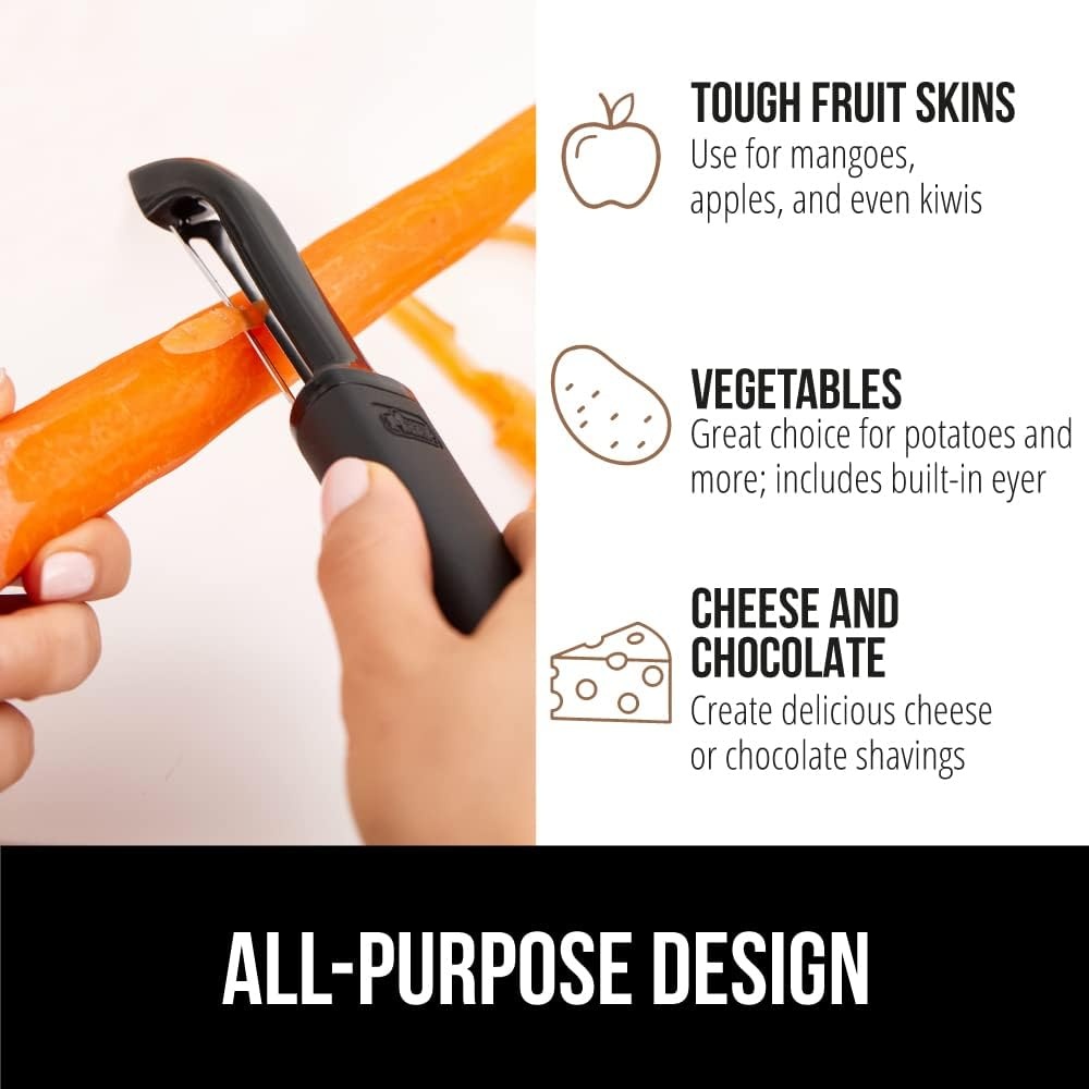 image:imageGORILLA GRIP Patented BPAFree Vegetable Peeler Extra Sharp Swivel Stainless Steel Blades with Guard Comfortable Soft Handle Easily Peel Carrots or Fruit Potato Eye Remover Washer Safe BlackBlack