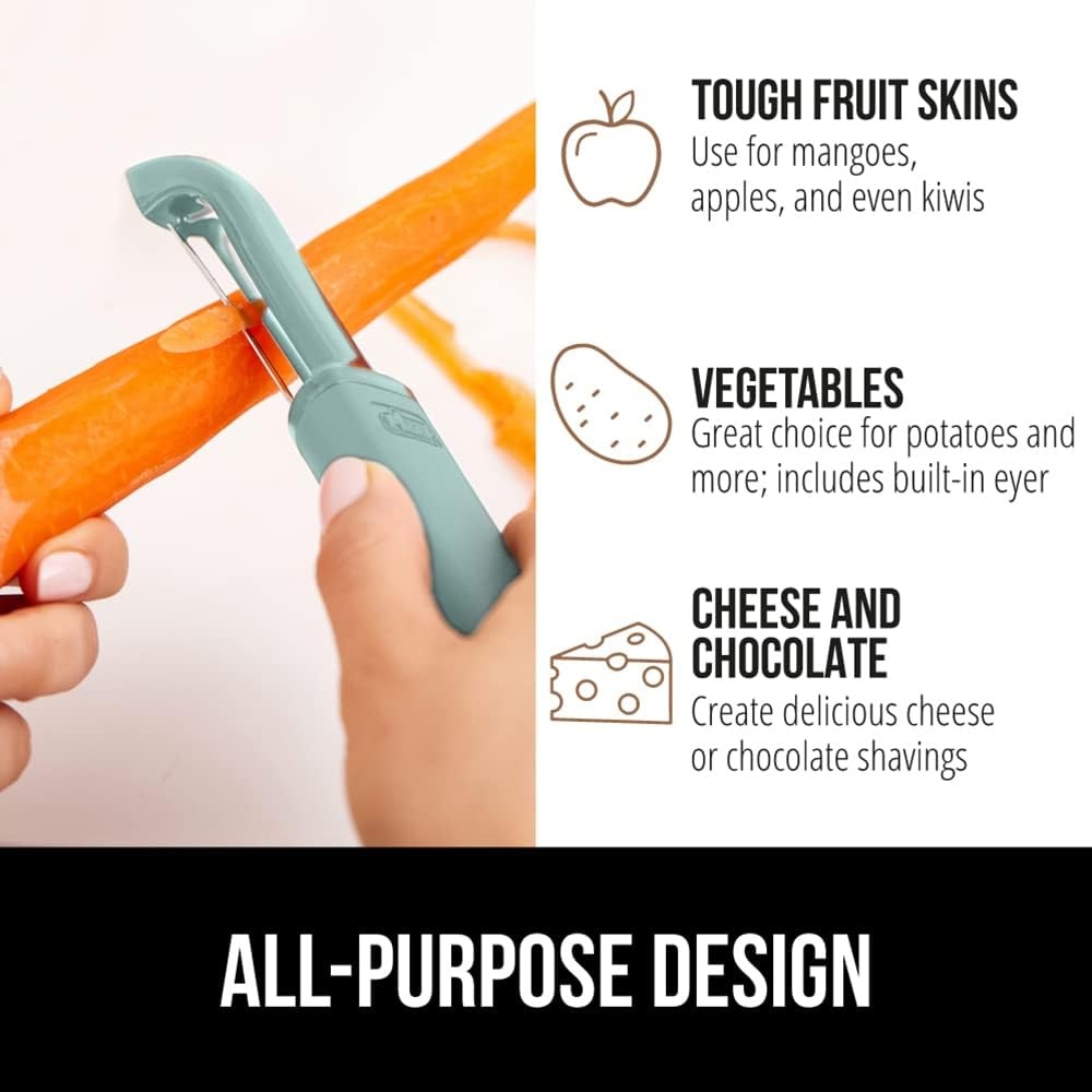 image:imageGORILLA GRIP Patented BPAFree Vegetable Peeler Extra Sharp Swivel Stainless Steel Blades with Guard Comfortable Soft Handle Easily Peel Carrots or Fruit Potato Eye Remover Washer Safe BlackMint
