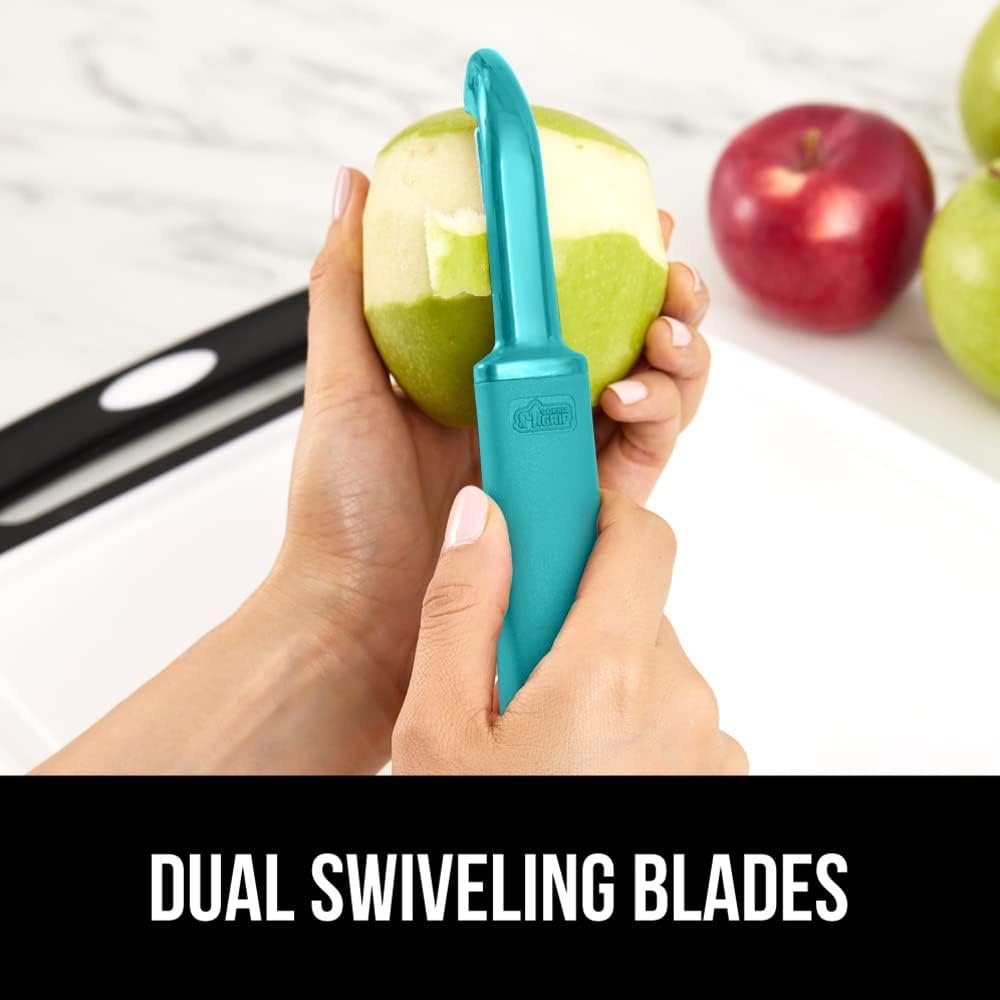 image:imageGORILLA GRIP Patented BPAFree Vegetable Peeler Extra Sharp Swivel Stainless Steel Blades with Guard Comfortable Soft Handle Easily Peel Carrots or Fruit Potato Eye Remover Washer Safe BlackTurquoise