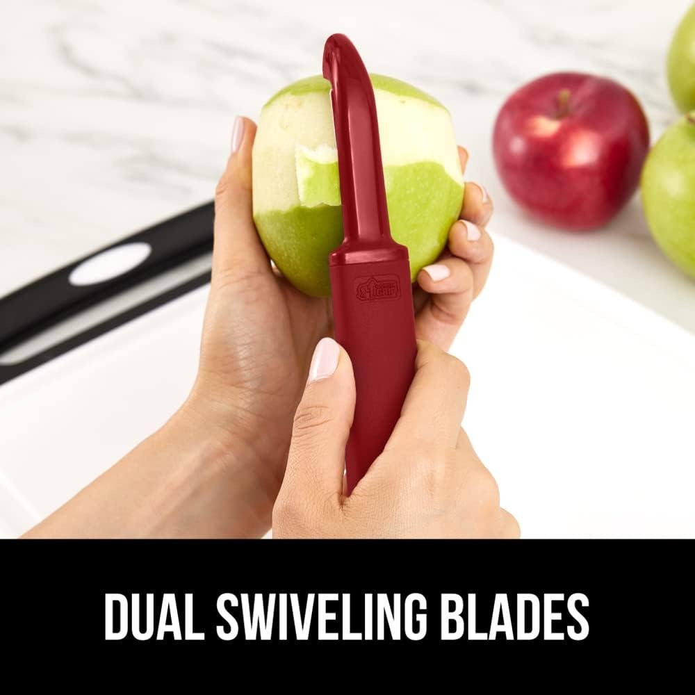 image:imageGORILLA GRIP Patented BPAFree Vegetable Peeler Extra Sharp Swivel Stainless Steel Blades with Guard Comfortable Soft Handle Easily Peel Carrots or Fruit Potato Eye Remover Washer Safe BlackRed