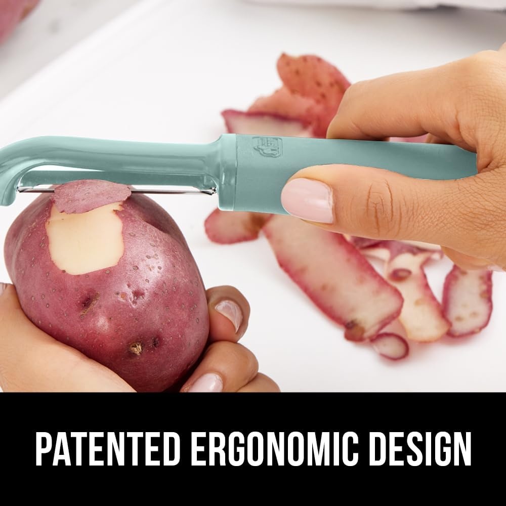 image:imageGORILLA GRIP Patented BPAFree Vegetable Peeler Extra Sharp Swivel Stainless Steel Blades with Guard Comfortable Soft Handle Easily Peel Carrots or Fruit Potato Eye Remover Washer Safe BlackMint