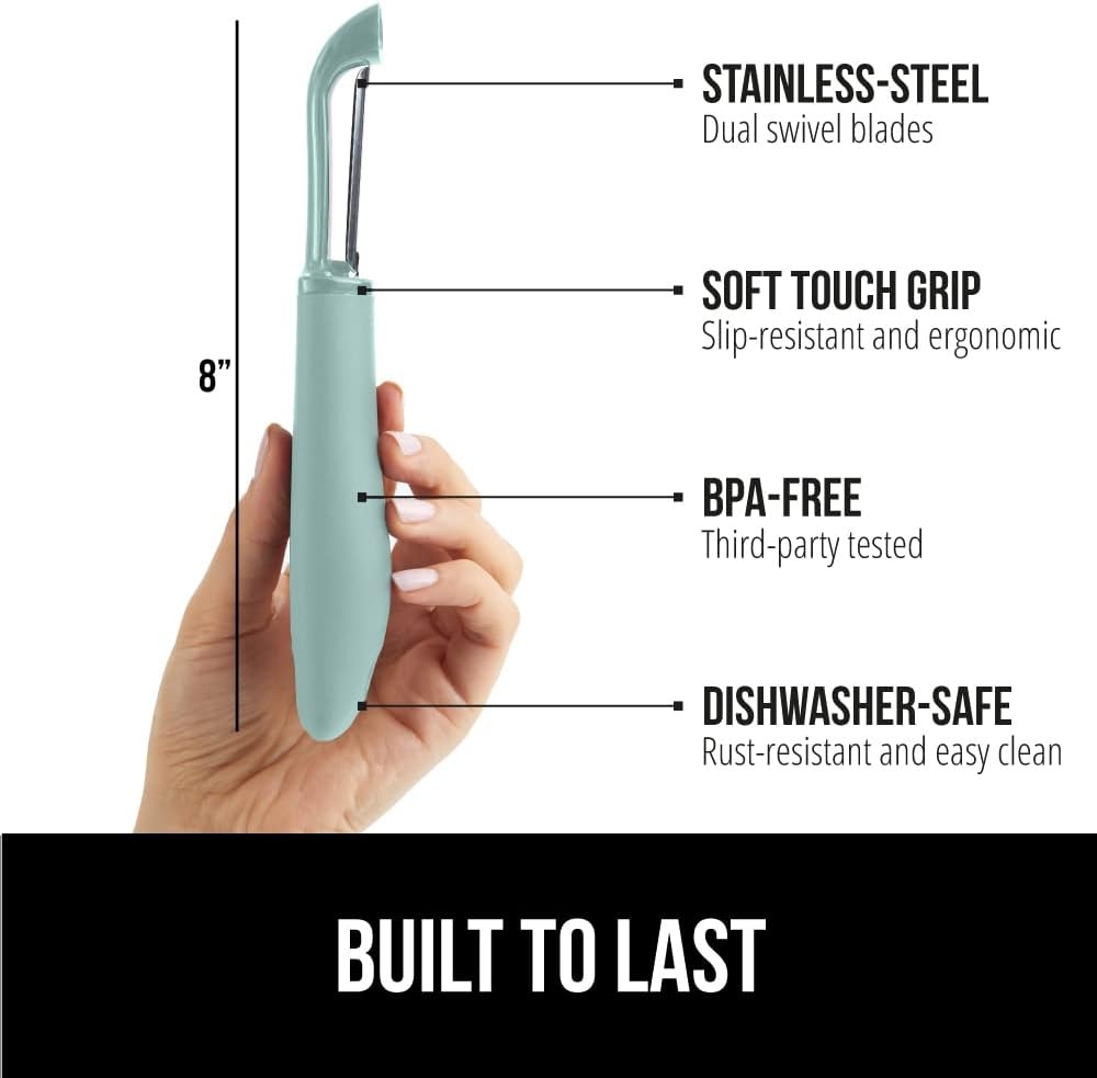 image:imageGORILLA GRIP Patented BPAFree Vegetable Peeler Extra Sharp Swivel Stainless Steel Blades with Guard Comfortable Soft Handle Easily Peel Carrots or Fruit Potato Eye Remover Washer Safe BlackMint