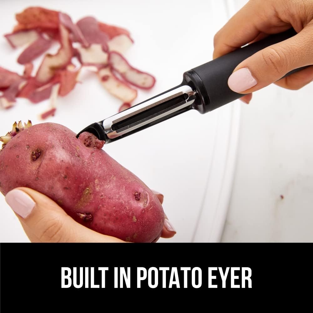 image:imageGORILLA GRIP Patented BPAFree Vegetable Peeler Extra Sharp Swivel Stainless Steel Blades with Guard Comfortable Soft Handle Easily Peel Carrots or Fruit Potato Eye Remover Washer Safe BlackBlack