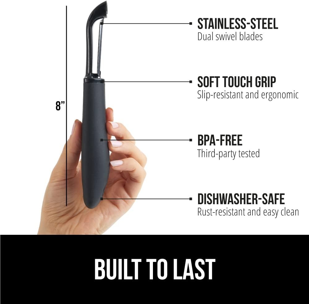 image:imageGORILLA GRIP Patented BPAFree Vegetable Peeler Extra Sharp Swivel Stainless Steel Blades with Guard Comfortable Soft Handle Easily Peel Carrots or Fruit Potato Eye Remover Washer Safe BlackBlack