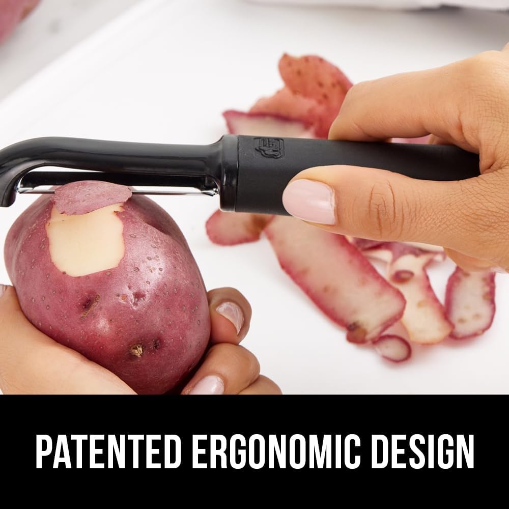 image:imageGORILLA GRIP Patented BPAFree Vegetable Peeler Extra Sharp Swivel Stainless Steel Blades with Guard Comfortable Soft Handle Easily Peel Carrots or Fruit Potato Eye Remover Washer Safe BlackBlack