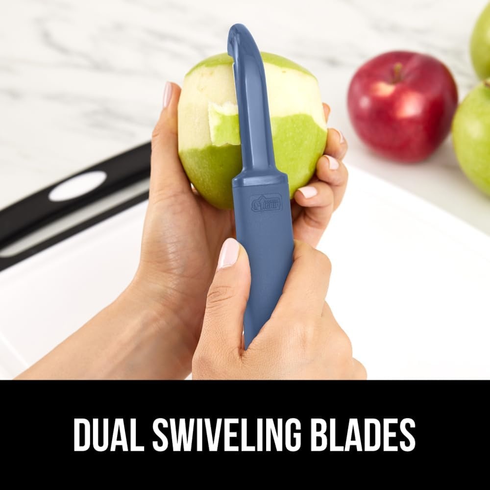 image:imageGORILLA GRIP Patented BPAFree Vegetable Peeler Extra Sharp Swivel Stainless Steel Blades with Guard Comfortable Soft Handle Easily Peel Carrots or Fruit Potato Eye Remover Washer Safe BlackBlue
